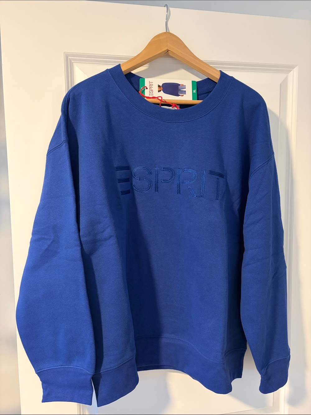 Esprit Women's Royal Blue Embossed Logo Crewneck Sweatshirt